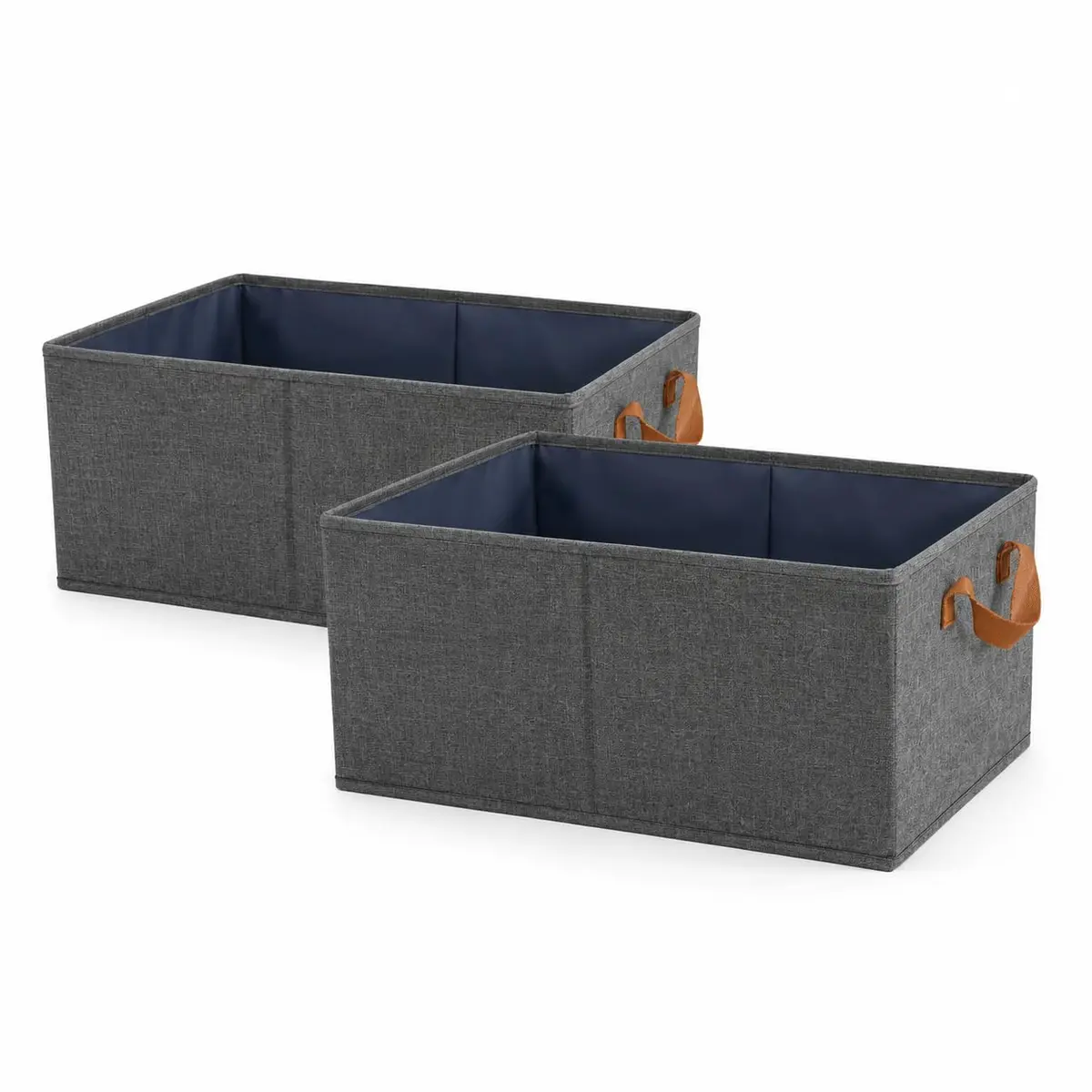 Kit 2 Cestos Organizadores de Tecido Dobráveis com Alça de Couro Sintético, Caixa Organizadora Grande para Closet e Guarda-Roupa, Cinza