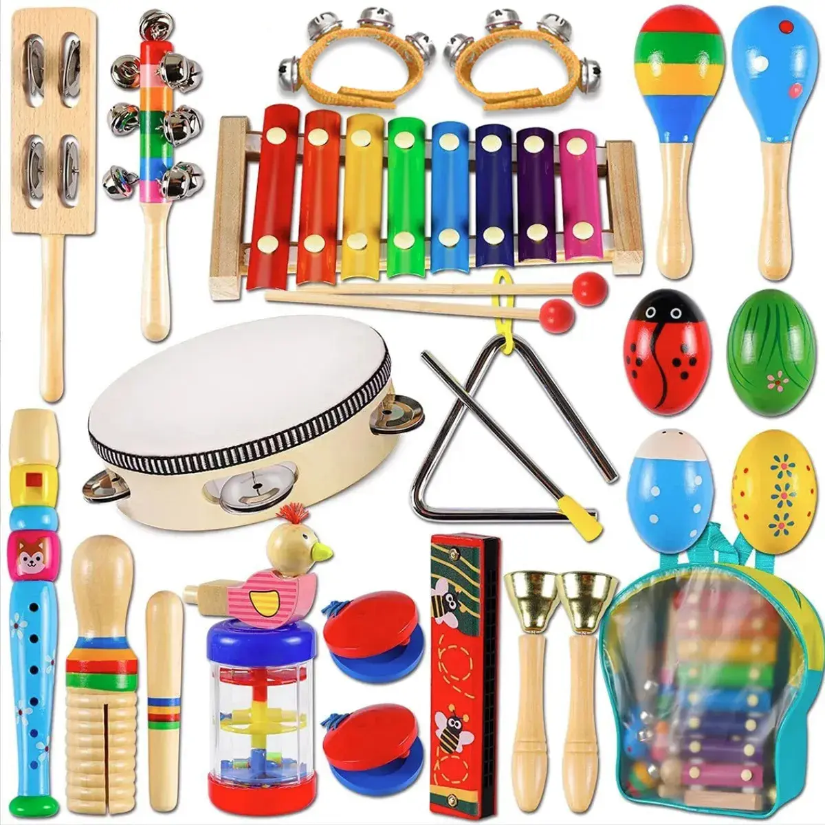 Kit 22 Conjunto Instrumentos Musicais Percussão De Crianças Amarelo - 1