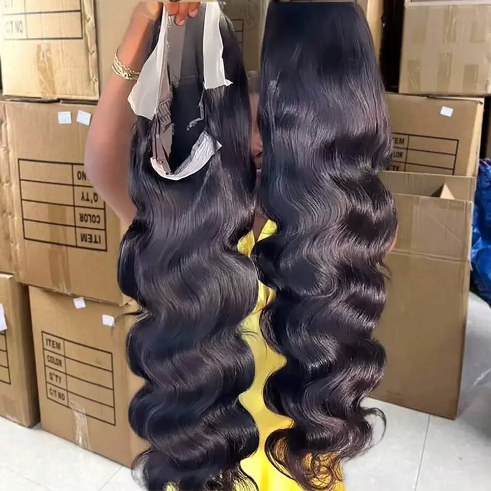 40 42 Polegada onda do corpo perucas de cabelo humano 250% densidade 13x6 hd frente do laço peruca de cabelo humano 5x5 gluless fechamento do laço peruca preplucked