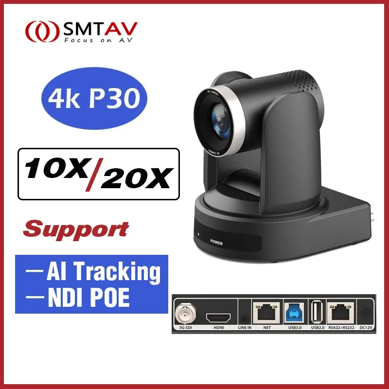 SMTAV AI Tracking 4K NDI 10X/20X Câmera de conferência SDI USB PTZ Câmera HDMI IP Streaming ao vivo Suporte POE para reuniões de igreja - 1
