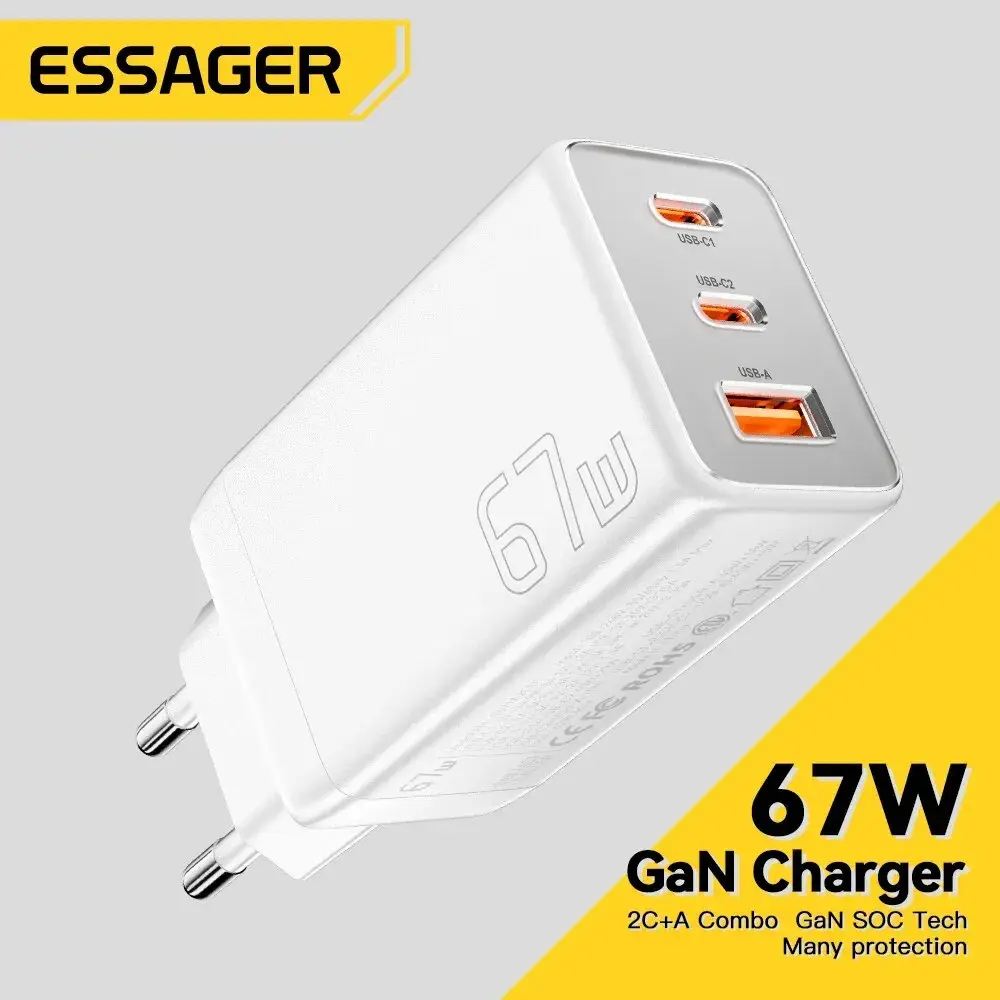 Essager 67w gan usb tipo c carregador para portátil 45w 25 pd qc 3.0 carga rápida para macbook xiaomi samsung iphone14 13 telefone chagers - 1