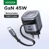 Carregador UGREEN 45W GaN com Cabo Retrátil - 1