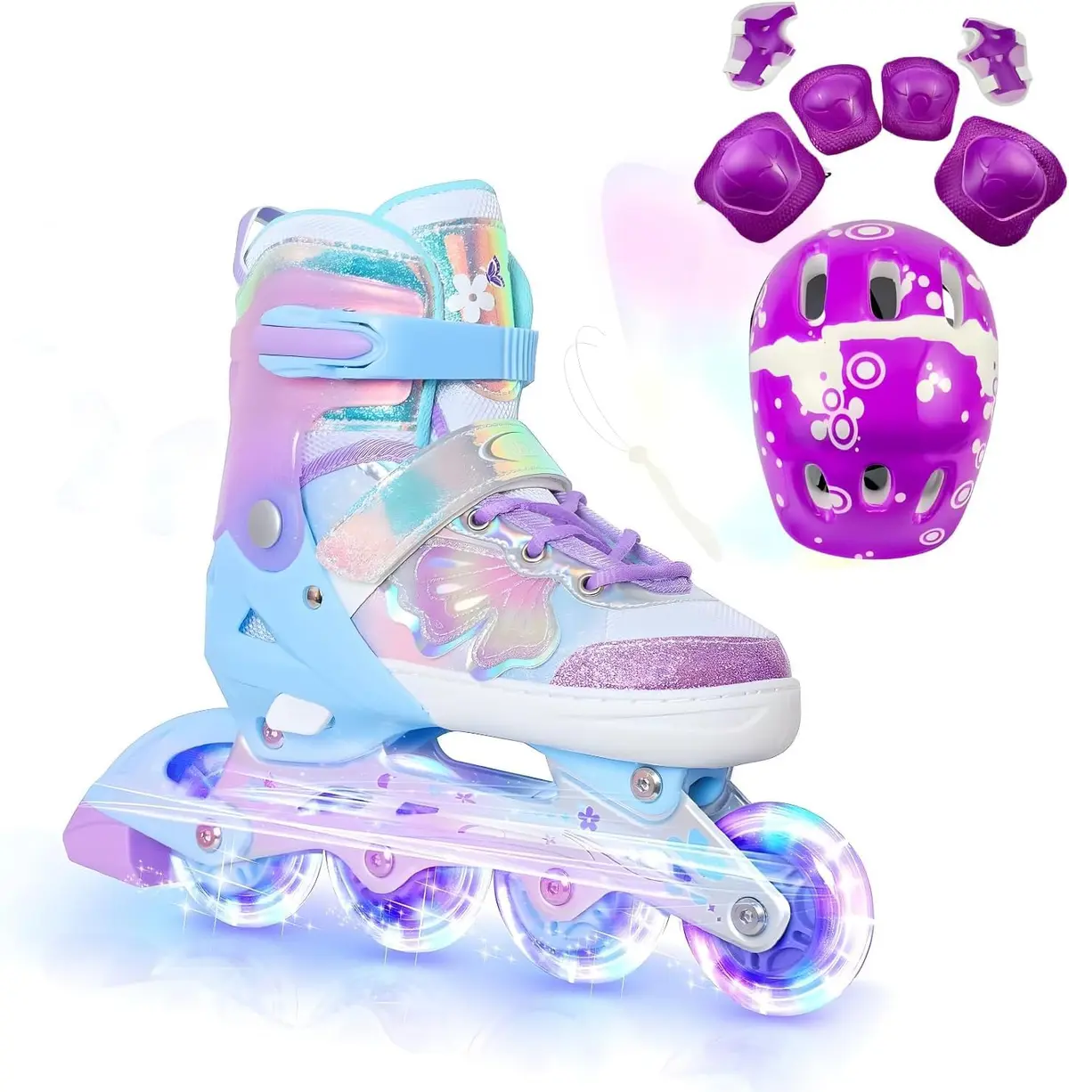 Patins Infantil 4 Rodas, Patins Quad, Patins Infantil Menina, Ajustável em 4 Tamanhos, com Bolsa e Kit Proteção - 1