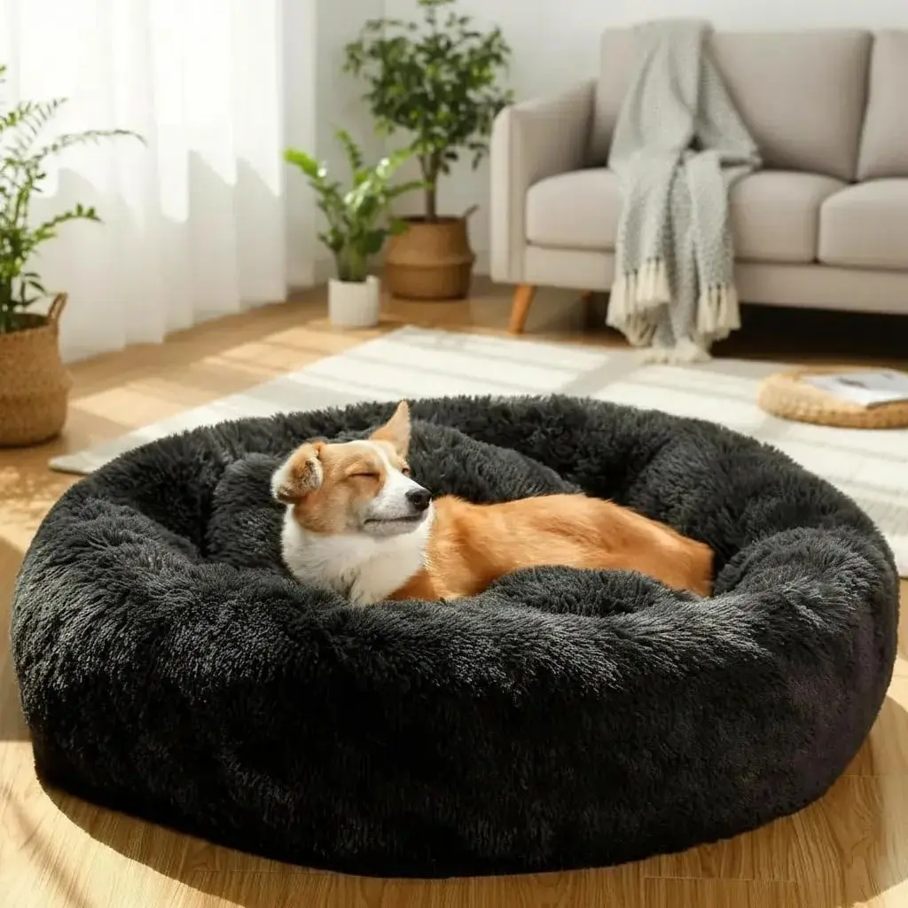CAMA PET NUVEM PELUCIA REDONDA CAMINHA PELUCIADA CASA DONUT G 60CM (PRETO) | MATERIAL RESISTENTE, PODE SER LAVADO NA MAQUINA, NÃO SOLTA PELOS, QUALIDADE PREMIUM