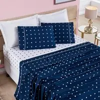 Jogo Cama Lençol Casa Scarpa Meggy Poá Queen Bolinhas Micropercal 200 Fios 4 Peças - Azul Marinho - 1
