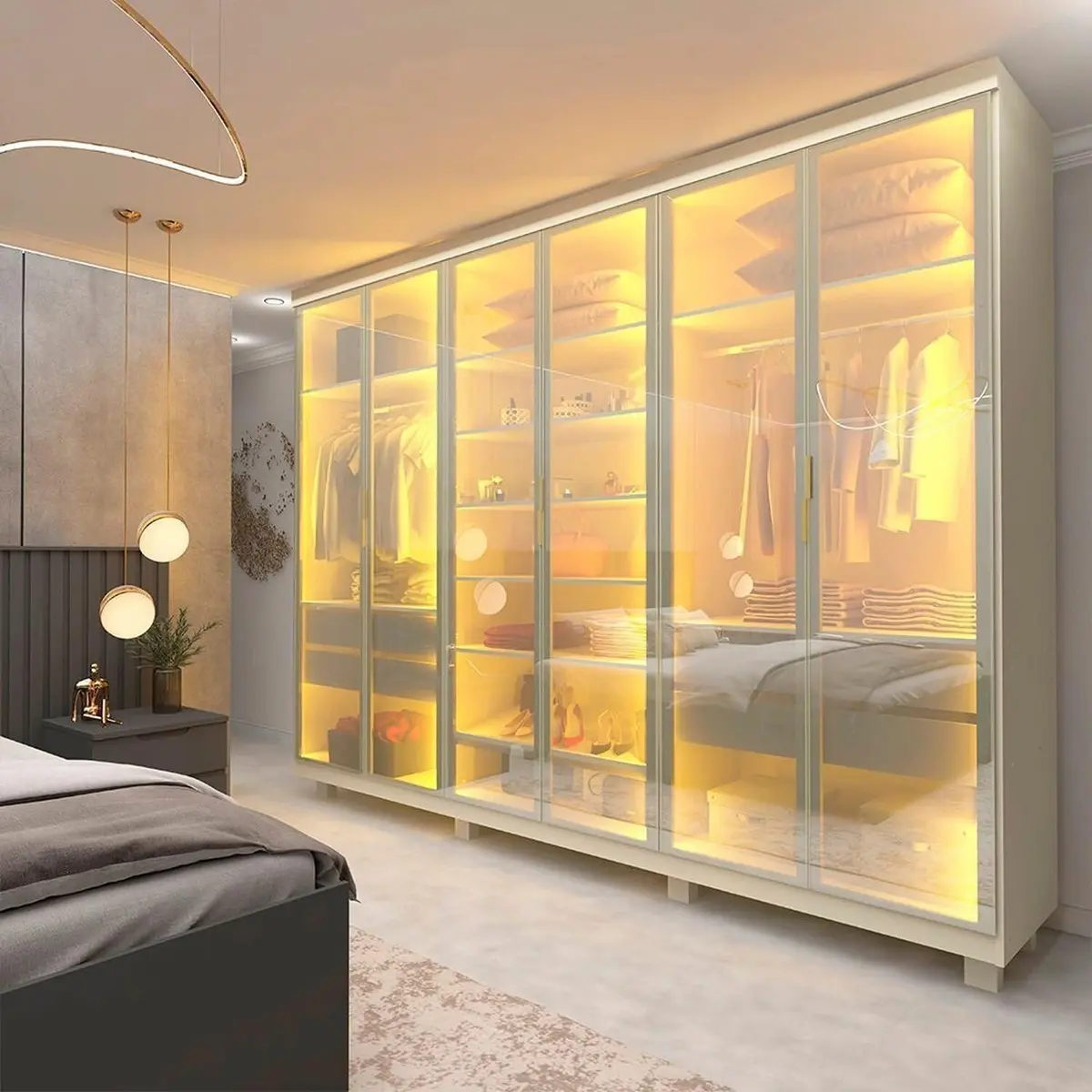 Guarda-roupa Casal 6 Portas, com 6 Portas Reflecta com Pés com Led Imperatriz 100% Mdf Off White