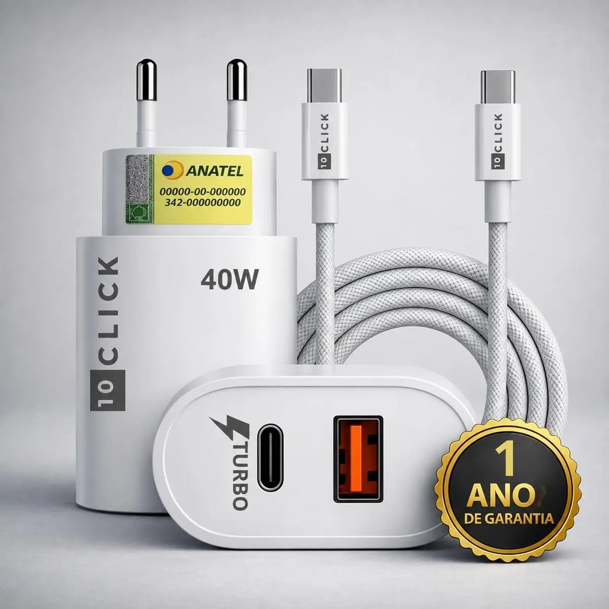 Carregador Turbo 40W Compatível iPhone 17 16 15 iPad USB-C PD Dupla Saída | Compatível iPhone 17 16 15, Compatível iPad iOS Tipo-C /USB-c
