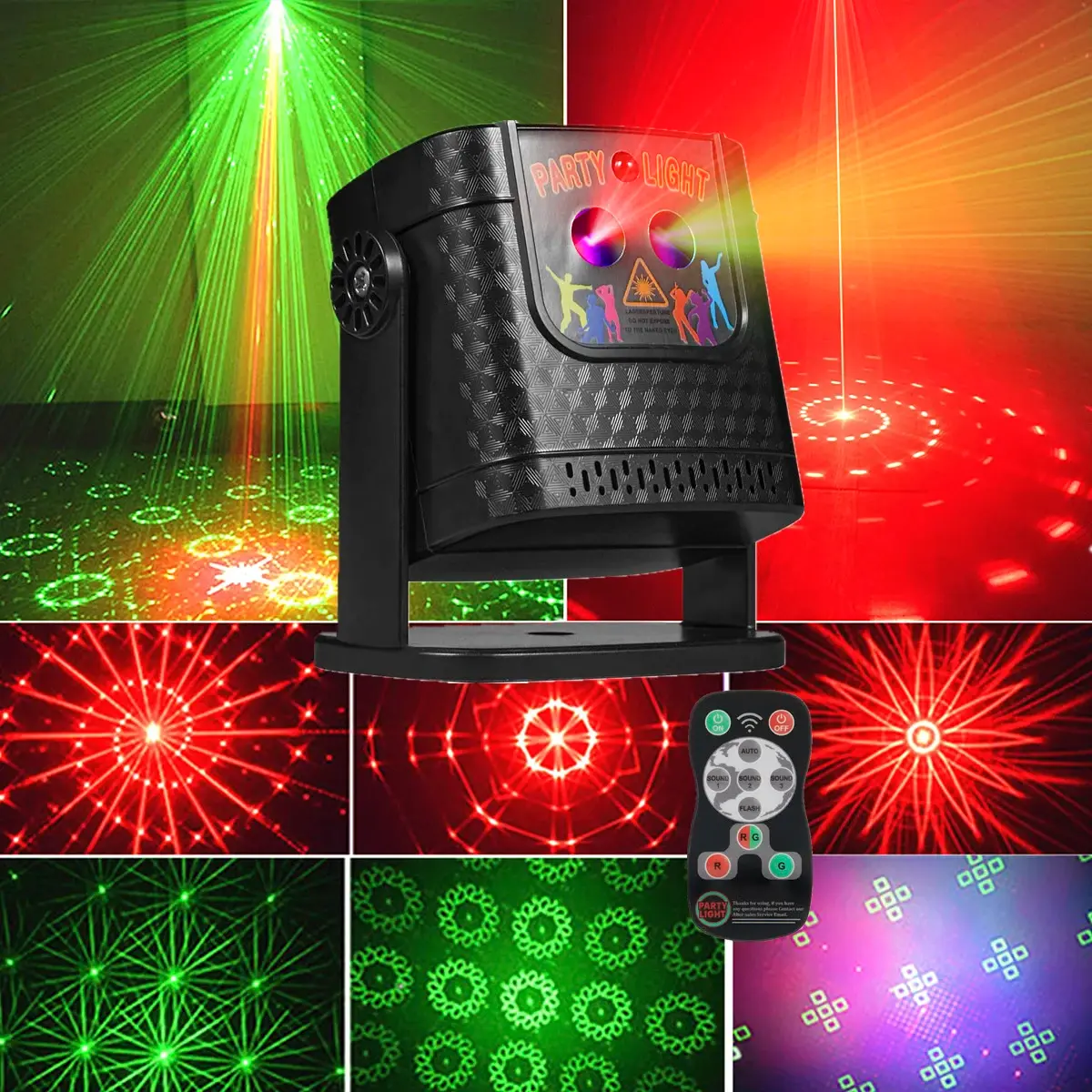 Luz de festa, luzes de discoteca dj r & g projetor laser estroboscópico portátil família bar dança quarto aniversário decoração natal lâmpada h7r10