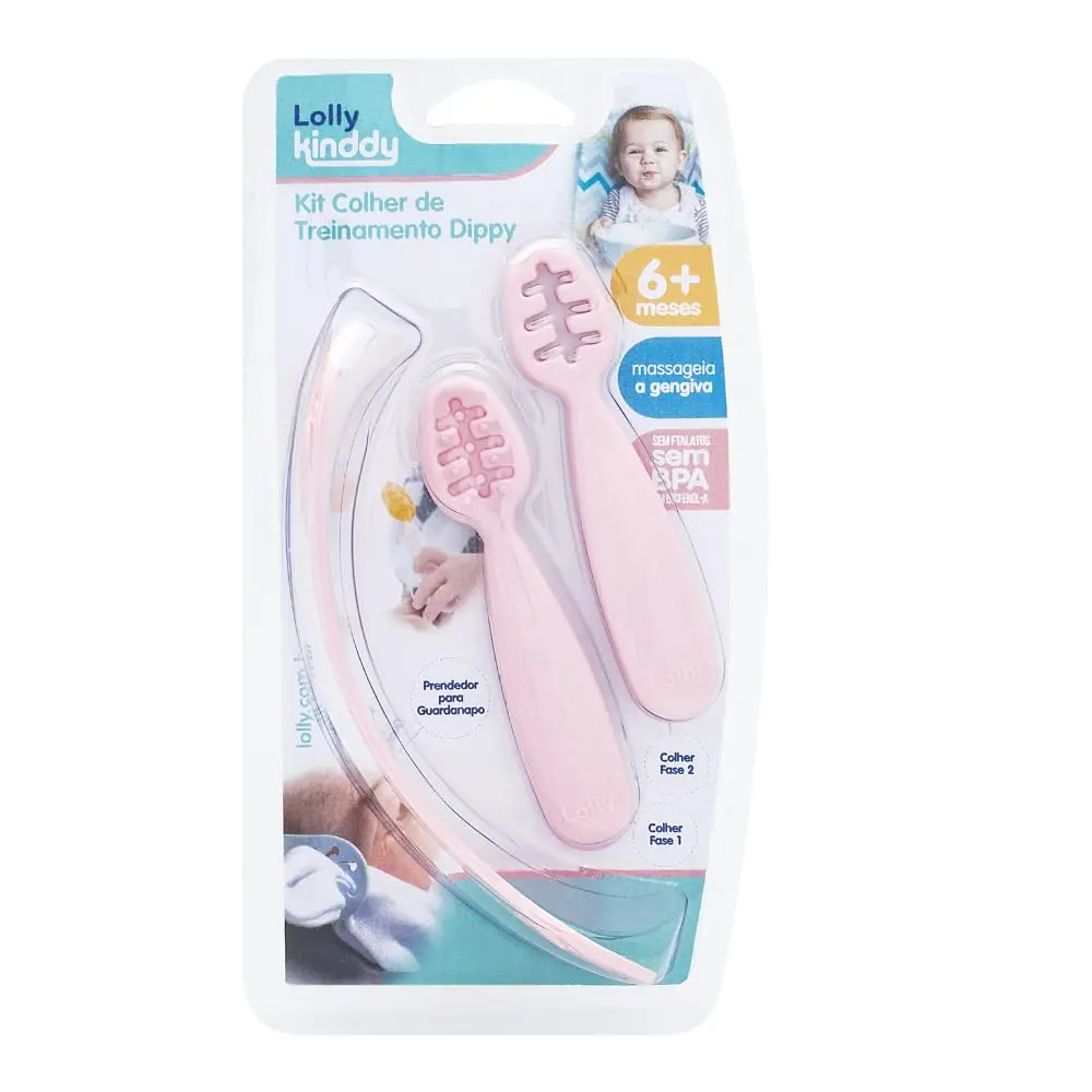 Lolly Kit Colher Treinamento Dippy Rosa - 1