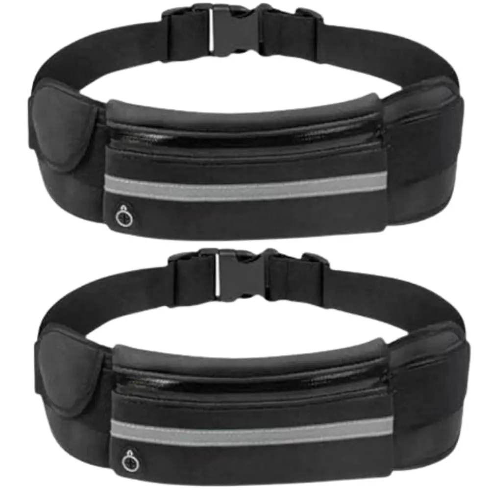 Pochete Esportiva Impermeável Kit com 2 Unidades para Corrida Academia Caminhada Ciclismo Ajustável até 120 cm 3 Compartimentos para Celular Chaves Documentos Doleira Esportiva (Preto + Preto)