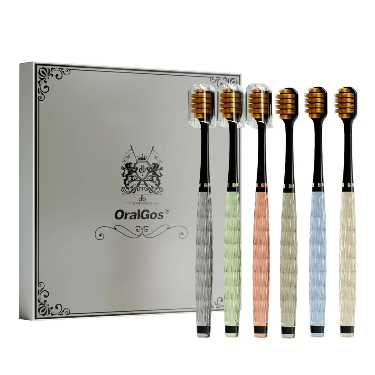 OralGos Escova de Dente Adulto Macia 6 Unidades | Cerdas Densas, Tampa de Proteção, Cabo Confortável, Embalagem Individual, Cores Variadas