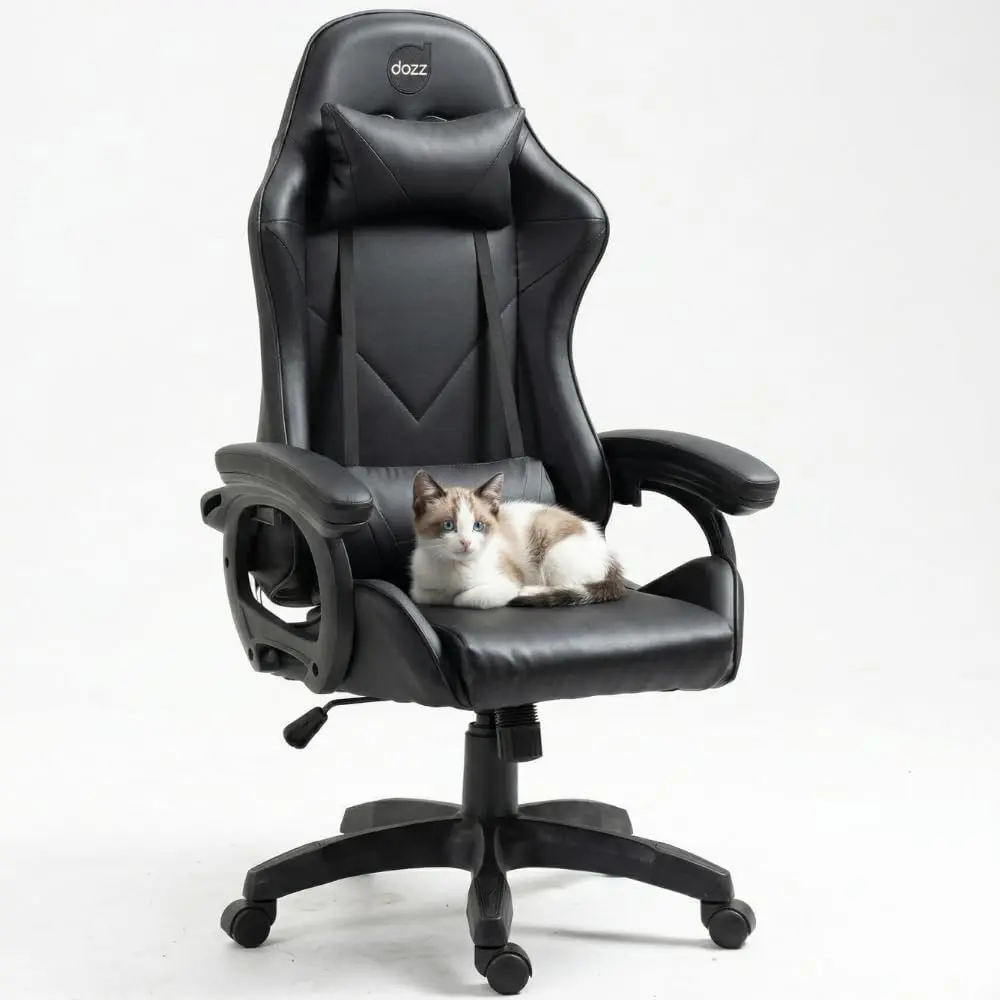 Cadeira Gamer DAZZ X-Rocker Preta, Almofadas Lombar e Cervical, Cadeira de Escritorio Ergonômica com Ajuste de Altura Encosto Reclinável e Mecanismo Borboleta para Jogos Home Office Estudos e Trabalho