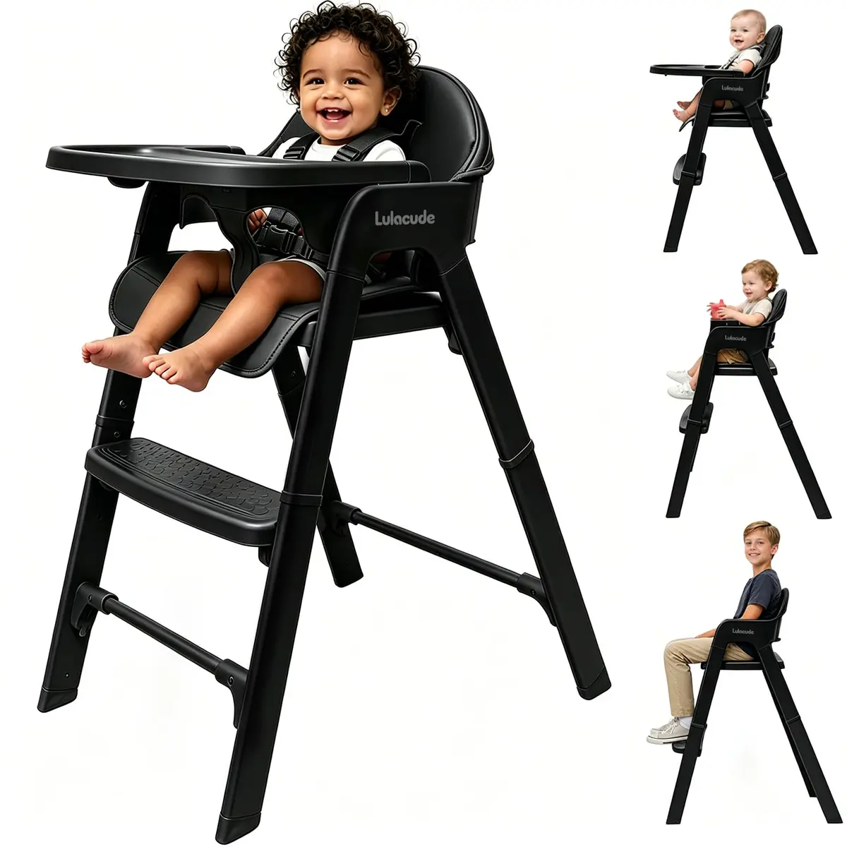 Cadeira de Alimentação Infantil 4 em 1 (Preto) | Modelo para crescimento, resistente, adequado para diversos públicos, ideal para uso doméstico e outros ambientes