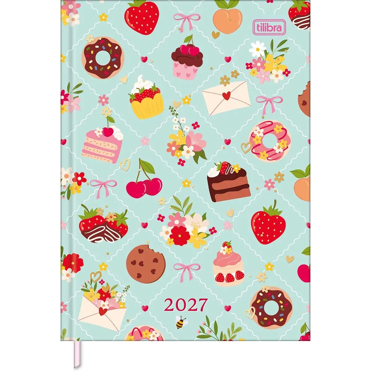 Tilibra - Agenda Costurada Diária 12,3 x 16,6 cm Charme 2027 - Azul com Comidinhas - 1