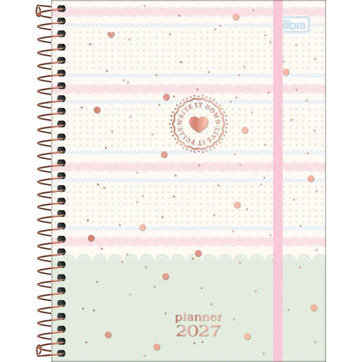 Tilibra - Planner Espiral 17,7 x 24 cm Soho 90 G 2027 - Bolinhas e Ondinhas