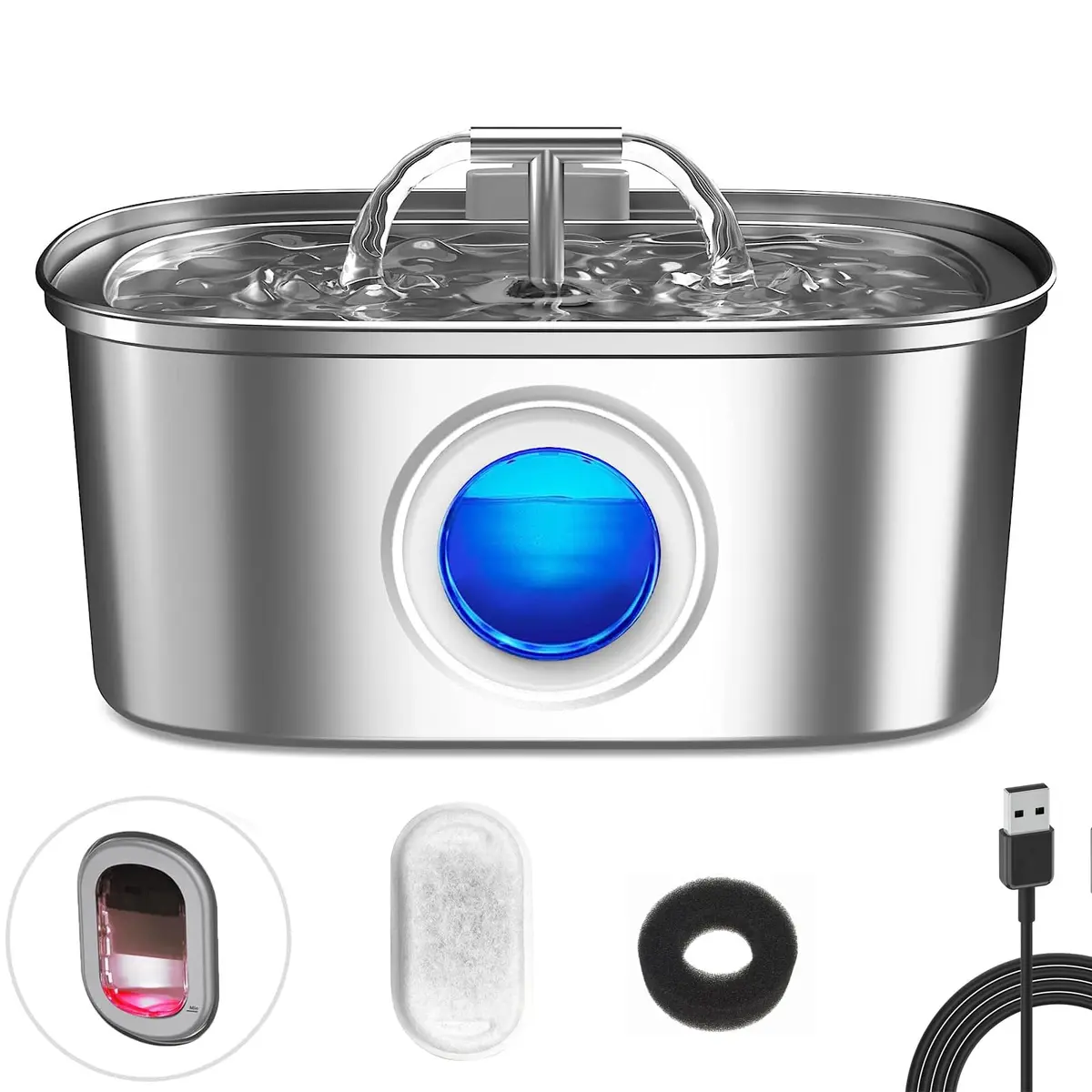 Aço Inoxidável Fonte para Gatos com Filtro,3.2L Dispensador de água para Cães,Bebedouro Gato Automático Super Silencioso para Animais de Estimação - 1