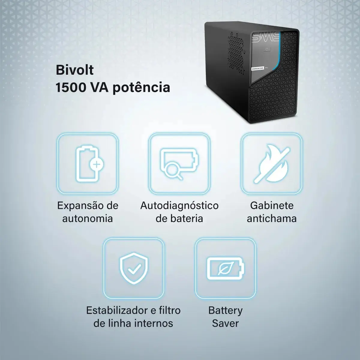 Nobreak SMS PRO 1500VA Bivolt | Energia para Operações Profissionais | Expansão de Autonomia | Ideal para PDV, Monitoramento, Redes, Telefonia e Controle de Acesso thumbnail 6