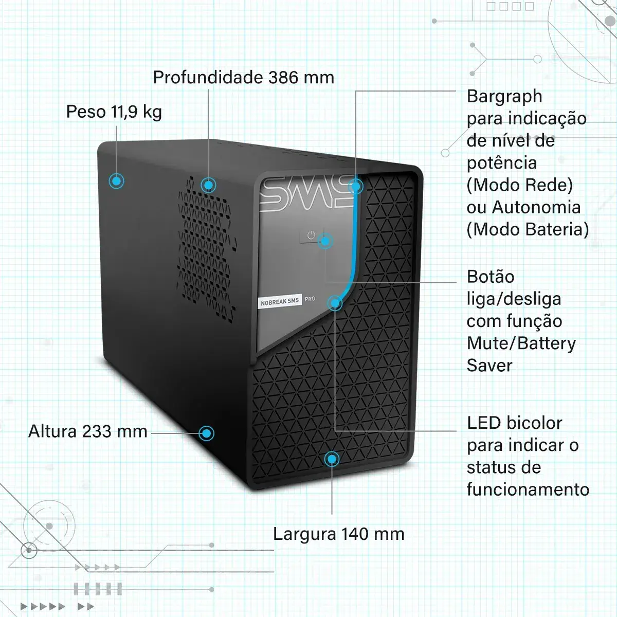Nobreak SMS PRO 1500VA Bivolt | Energia para Operações Profissionais | Expansão de Autonomia | Ideal para PDV, Monitoramento, Redes, Telefonia e Controle de Acesso thumbnail 7