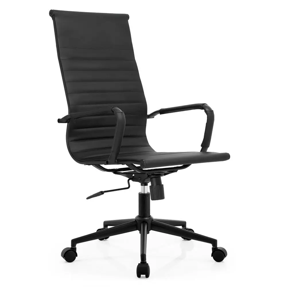 Cadeira De Escritório Presidente Ergonômica Moob Berlim Esteirinha Charles Eames Giratória Preta