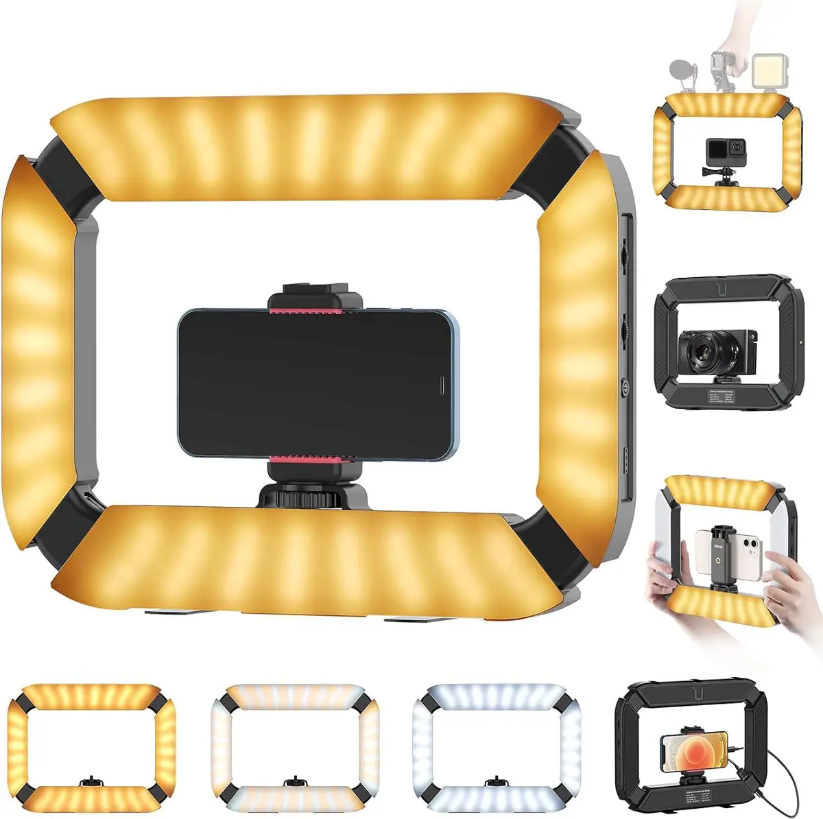 ULANZI U200 Kit de vídeo para smartphone, estabilizador de vídeo selfie com luz anelar LED portátil para câmera, smartphone, Action Cam, YouTube, configuração, filmagem, maquiagem, vlogging