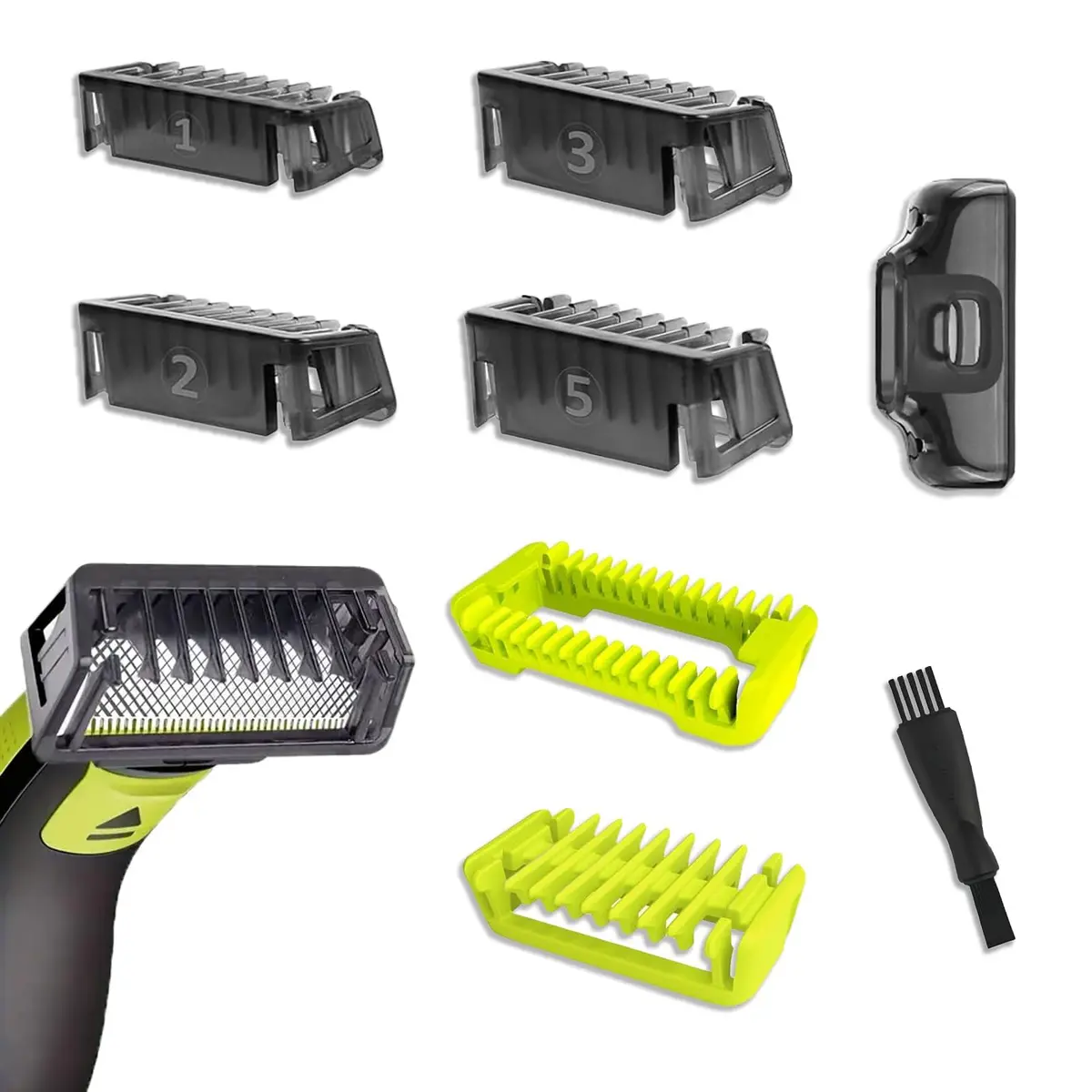 Kit Pentes Compatível com One Blade Philips, 9 peças Inclui Estojo, Pentes 1/2/3/5mm, Corporal 0/3mm, Capa Protetora e Escova de Limpeza, para QP2520/21, QP2530, QP2620, QP2724 e QP2824