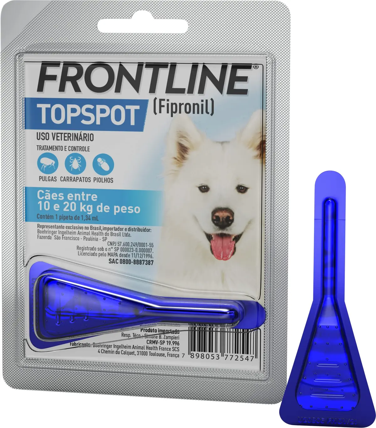 Frontline TopSpot Antipulgas, Carrapatos e Piolhos para Cães de 10kg a 20kg