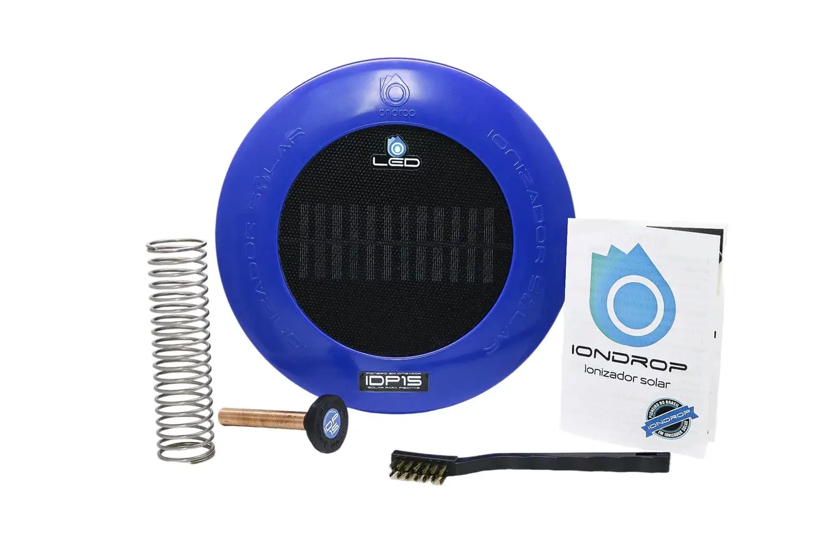 IONDROP IDP LED15, Ionizador Solar para Piscina, Automático, Tratamento Ecológico, Redução de 90% de Cloro, 240 x 150 mm