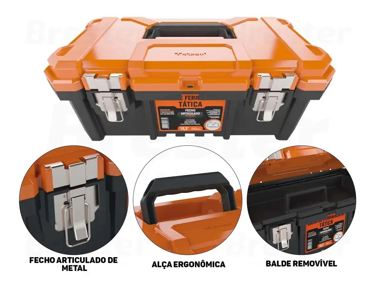 Caixa De Ferramentas Tática 18.3pol. - 013601026 - Metasul Cor Laranja/Preto thumbnail 6