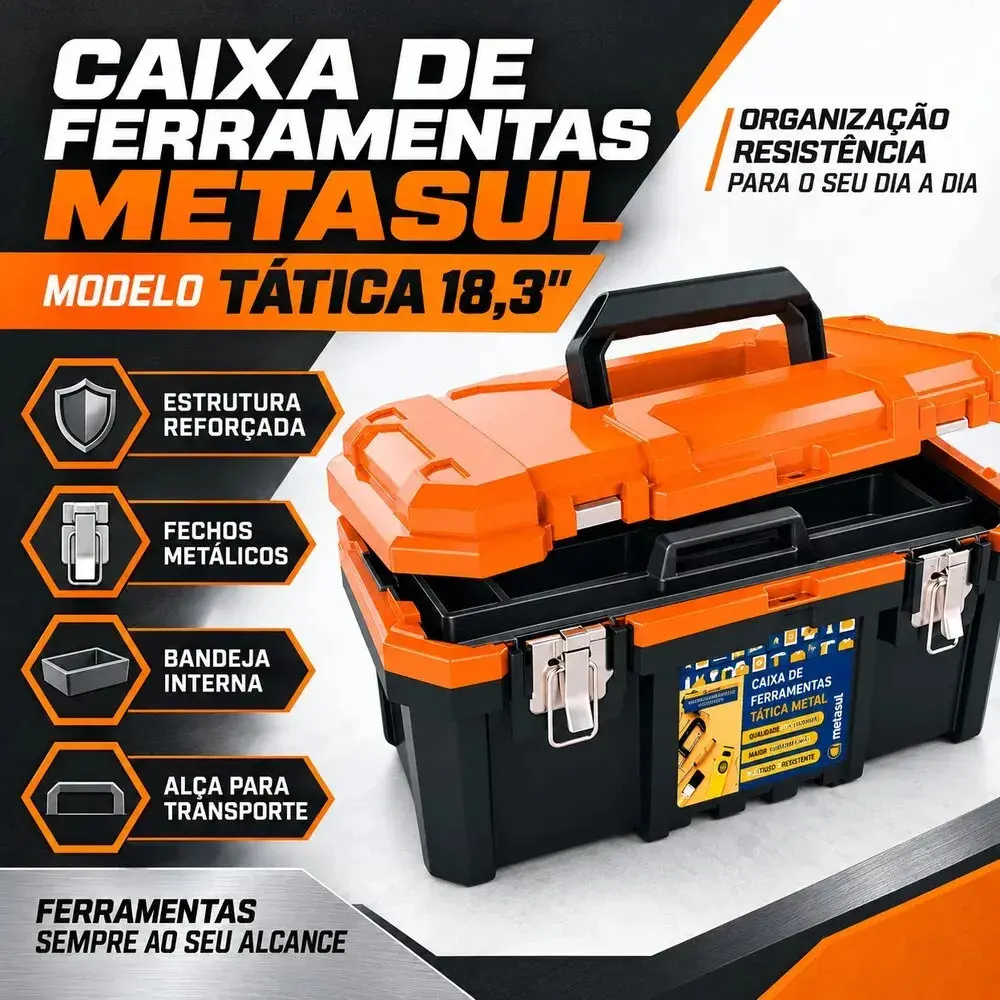 Caixa De Ferramentas Tática 18.3pol. - 013601026 - Metasul Cor Laranja/Preto thumbnail 8