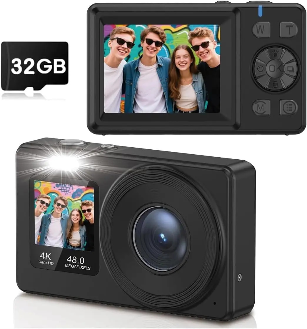 Câmera Digital 4K Fotográfica 64 MP para Vlogging | Tela Dupla, Zoom 18X, Foco Automático, Função Webcam, Compacta