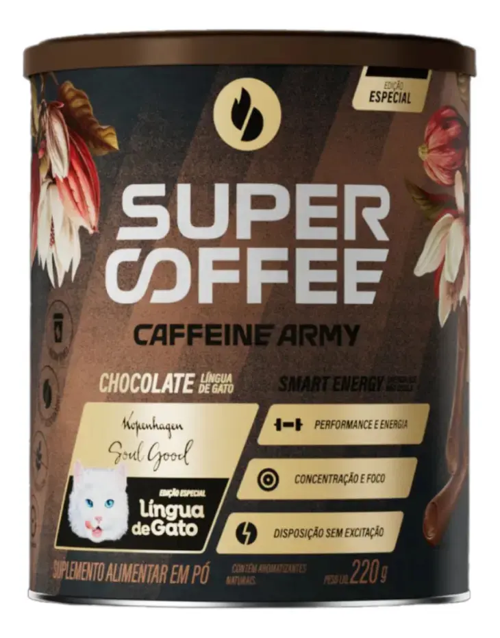 Cafeína Caffeine Army SuperCoffee - Lingua de Gato em pó sabor Chocolate ao leite x 220mL