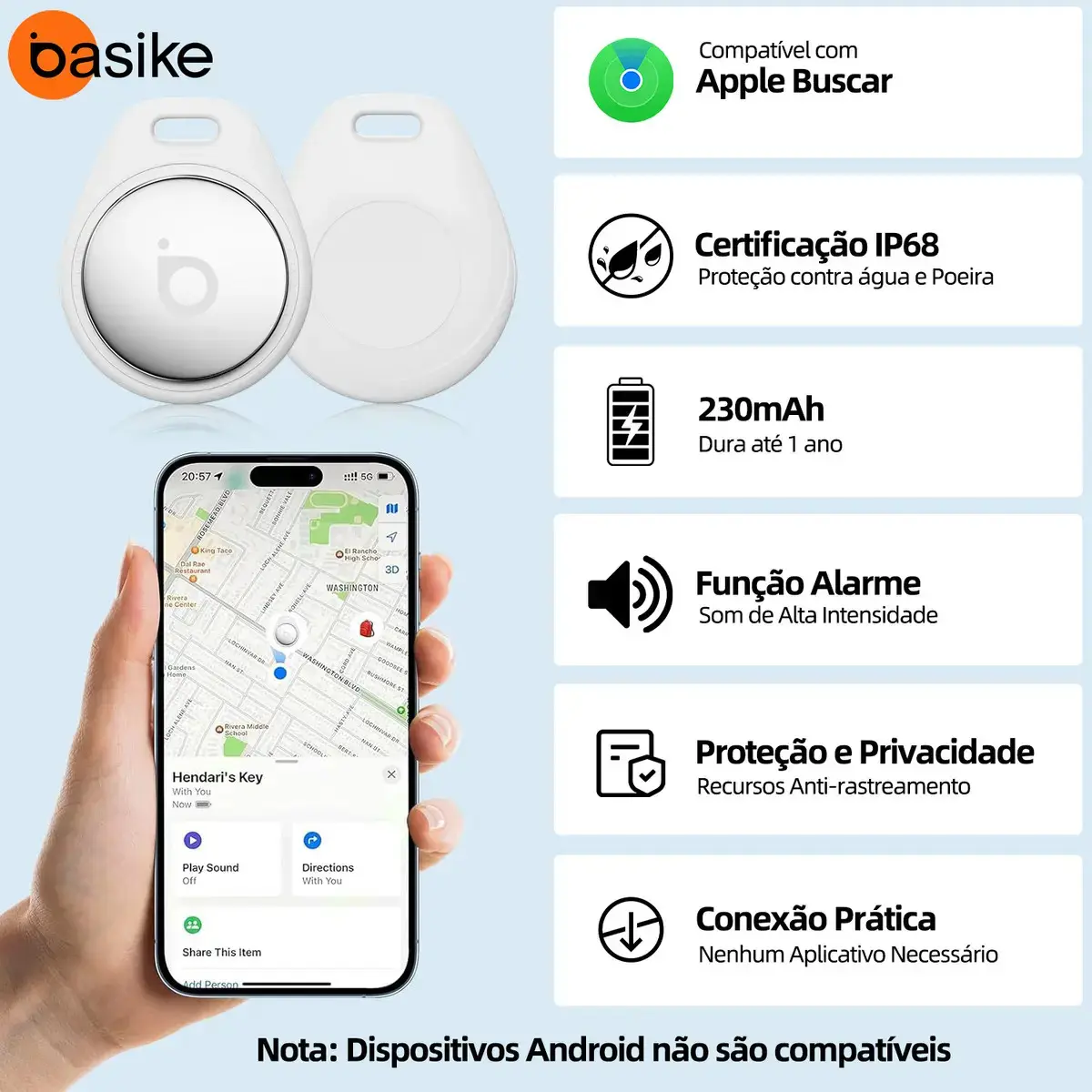 Localizador de Objetos Basike Ba-DW346 para iPhone com Find My, Branco thumbnail 2