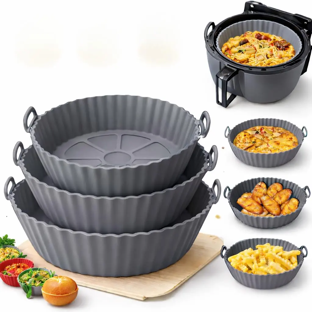 Kit com 6 Formas de Silicone Reutilizáveis para Air Fryer e Forno, Silicone Reciclável Antiaderente, Resistente a Alta Temperatura, Fácil de Lavar e Guardar (Cinza) - 1