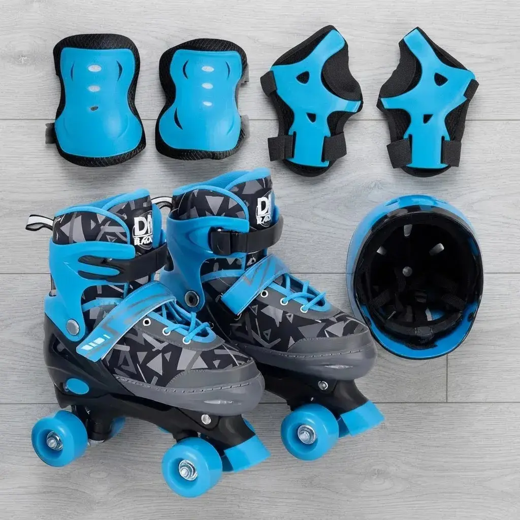 Patins 4 Rodas Infantil Ajustável cor azul com proteção DM Toys - 1