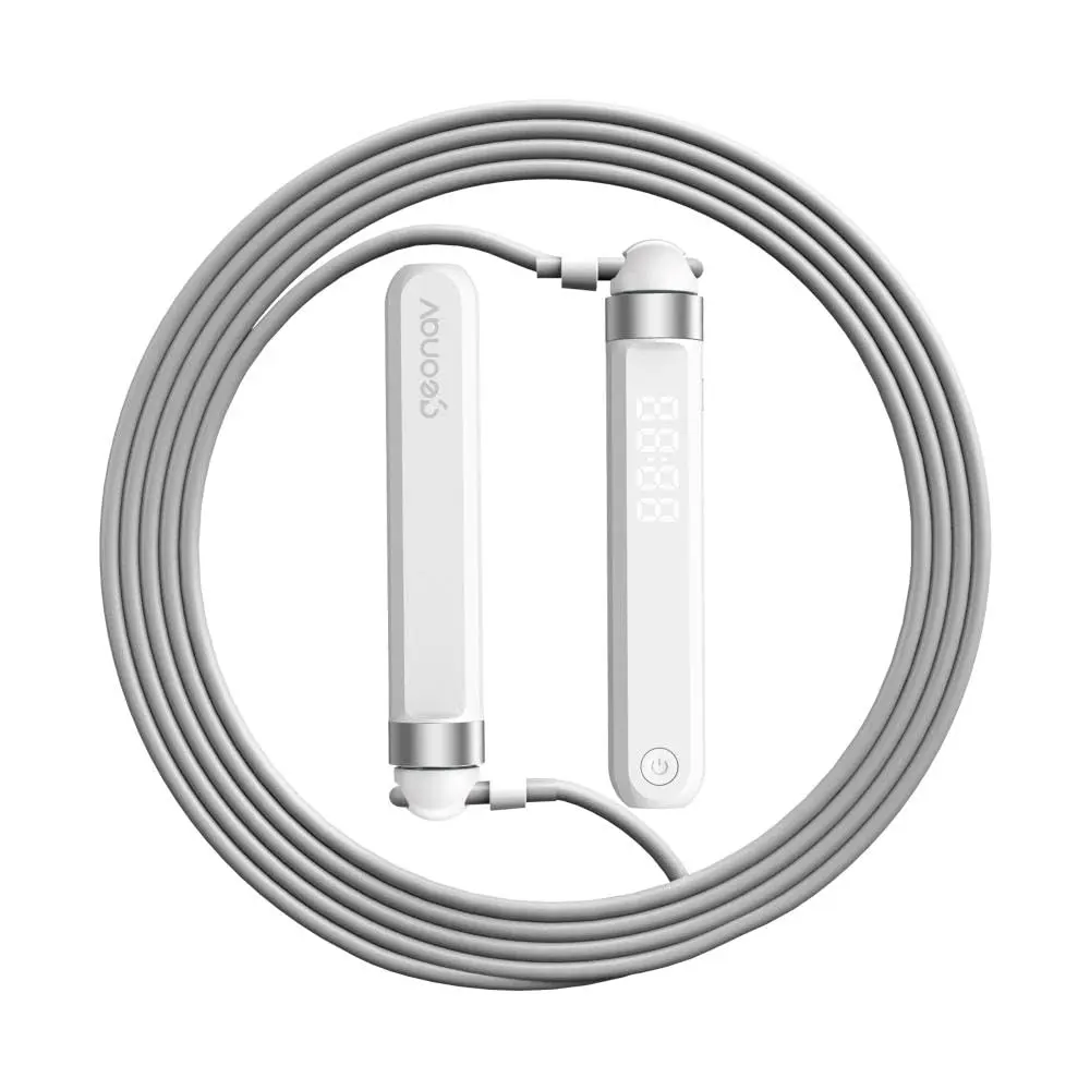 Geonav Corda de pular 3m com contador inteligente bluetooth, sincronização com aplicativos de saúde (Google Fit, Fitbit e Apple Saúde), bateria recarregável, ajustável, HISAUCO, branco