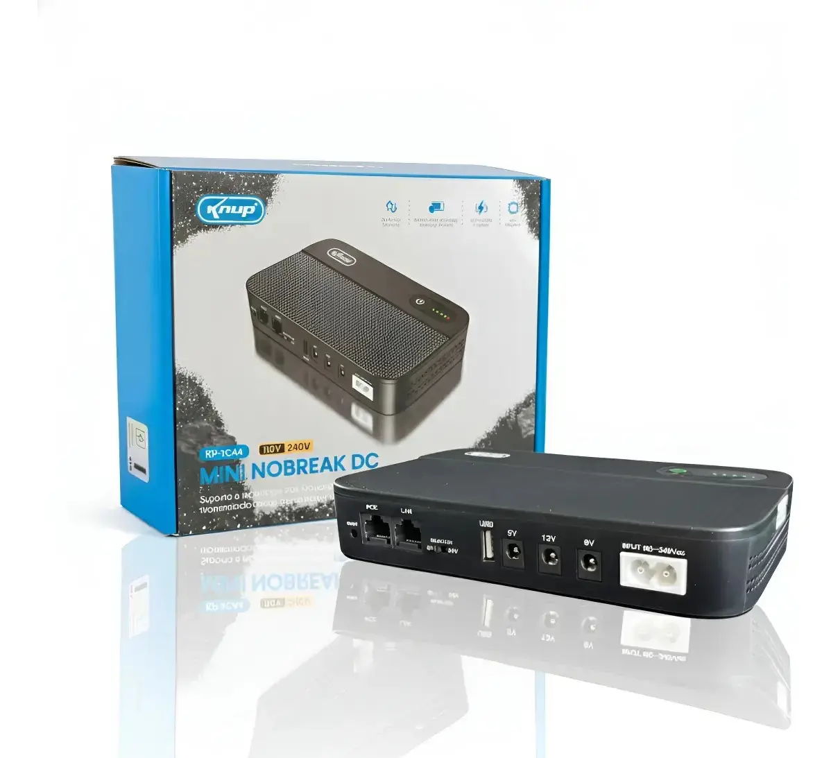 Mini Nobreak Poe Ups Porta Usb Dc Rede Lan 110/220v 18w Preto
