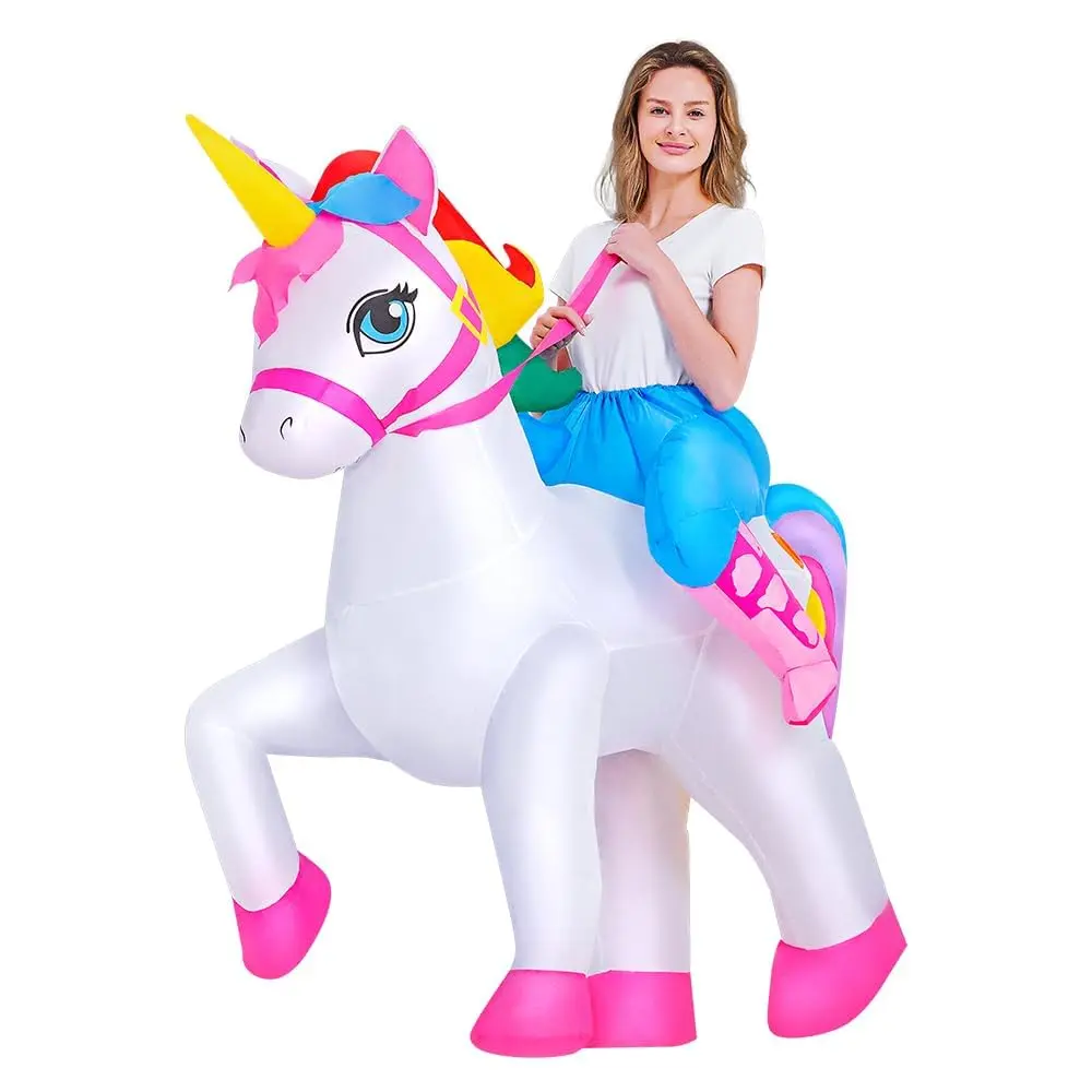 KOOY Fantasia inflável de unicórnio de Halloween para adultos, fantasia de Dia das Bruxas, fantasia, cosplay, passeio em unicórnio, para mulheres/meninas, festas de Halloween