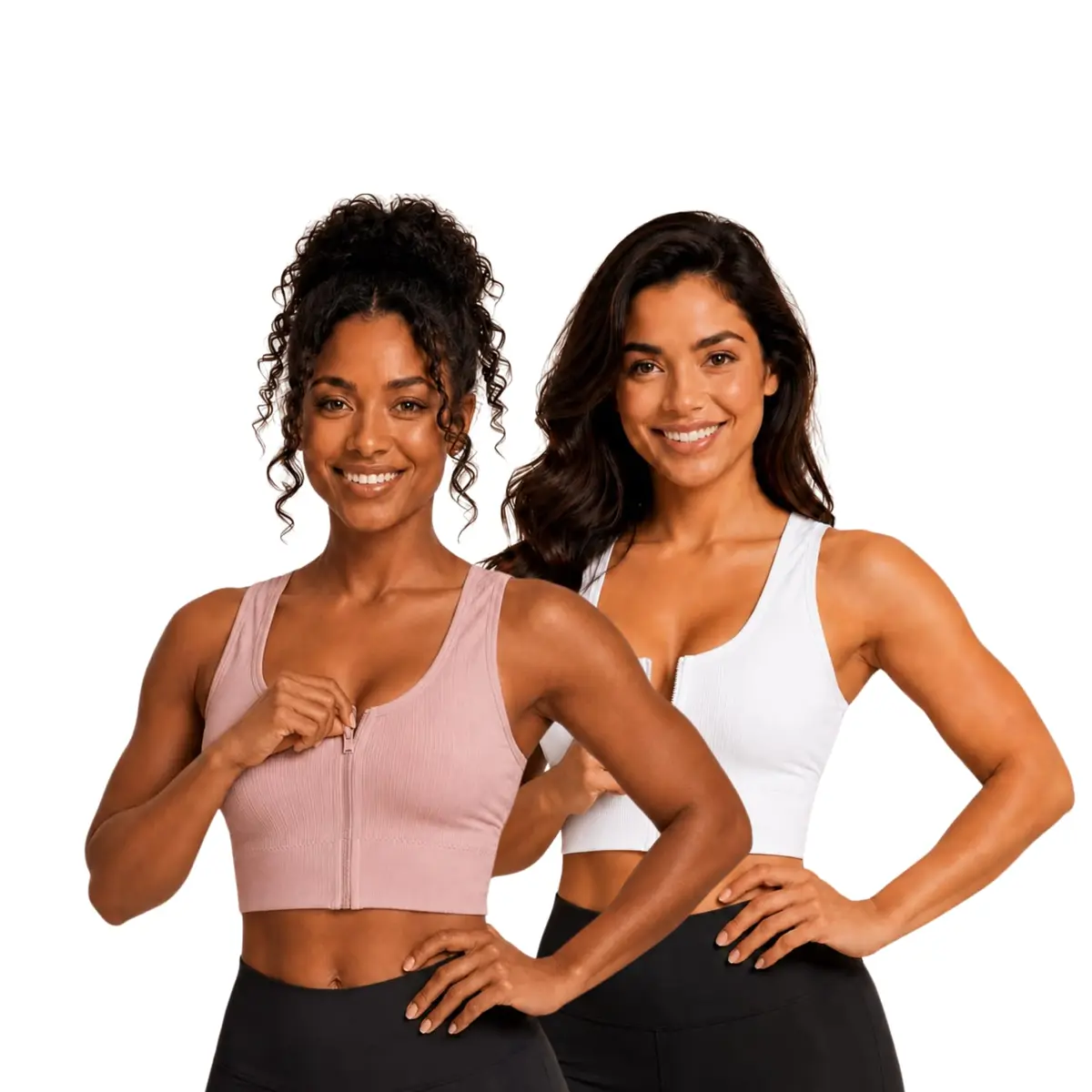 Kit 2 Tops Femininos Fitness com Zíper Frontal e Bojo Removível | Top Academia Confortável e Versátil - 1