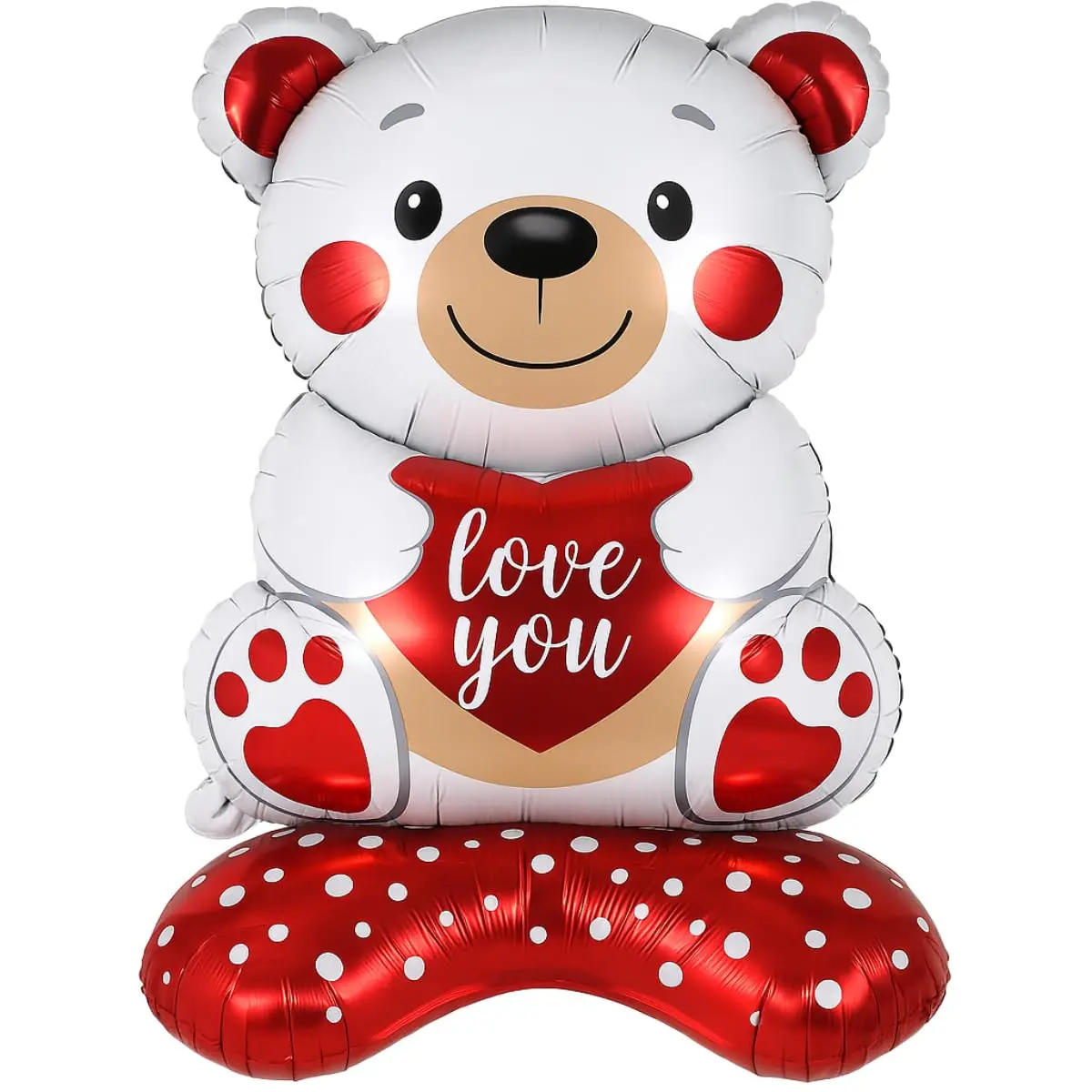Balão Metalizado 3D Urso Branco LOVE 58 Polegadas Dia dos Namorados | Enviado vazio, infle com ar comum ou inflador elétrico