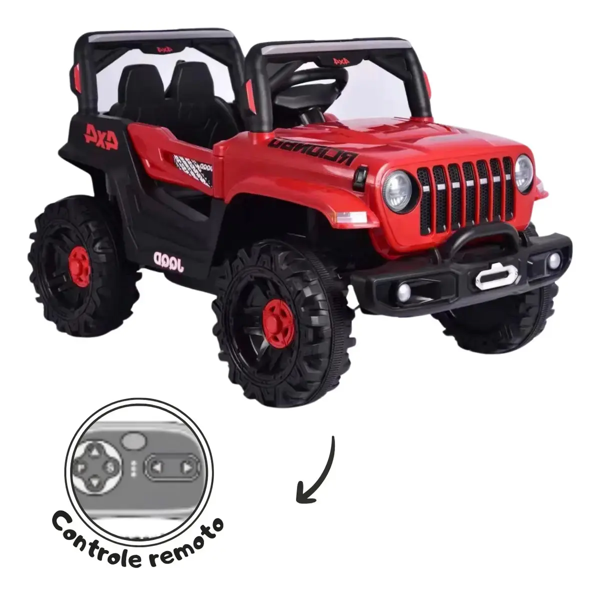 Jipe Infantil Elétrico 12v Carrinho Controle Remoto Música Cor Vermelho Voltagem Do Carregador 110v/220v BrinqKids thumbnail 5