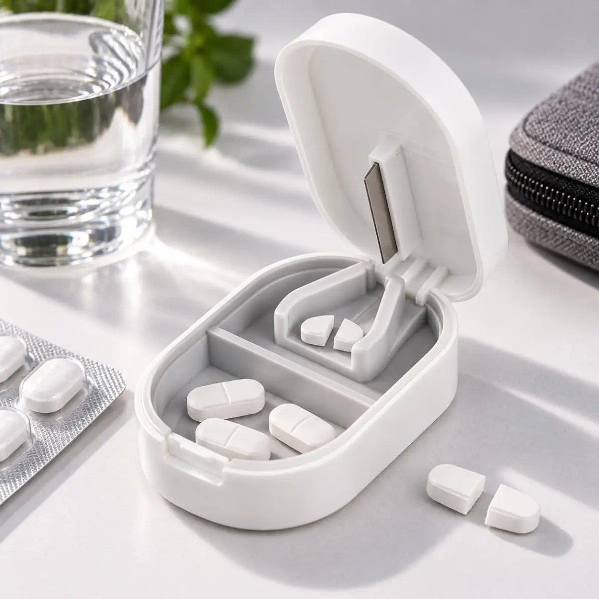 Cortador de Comprimidos Pilbox Facil Corte Armazena Comprimidos Lamina Afiada Precisa Pill Cutter (Branco)