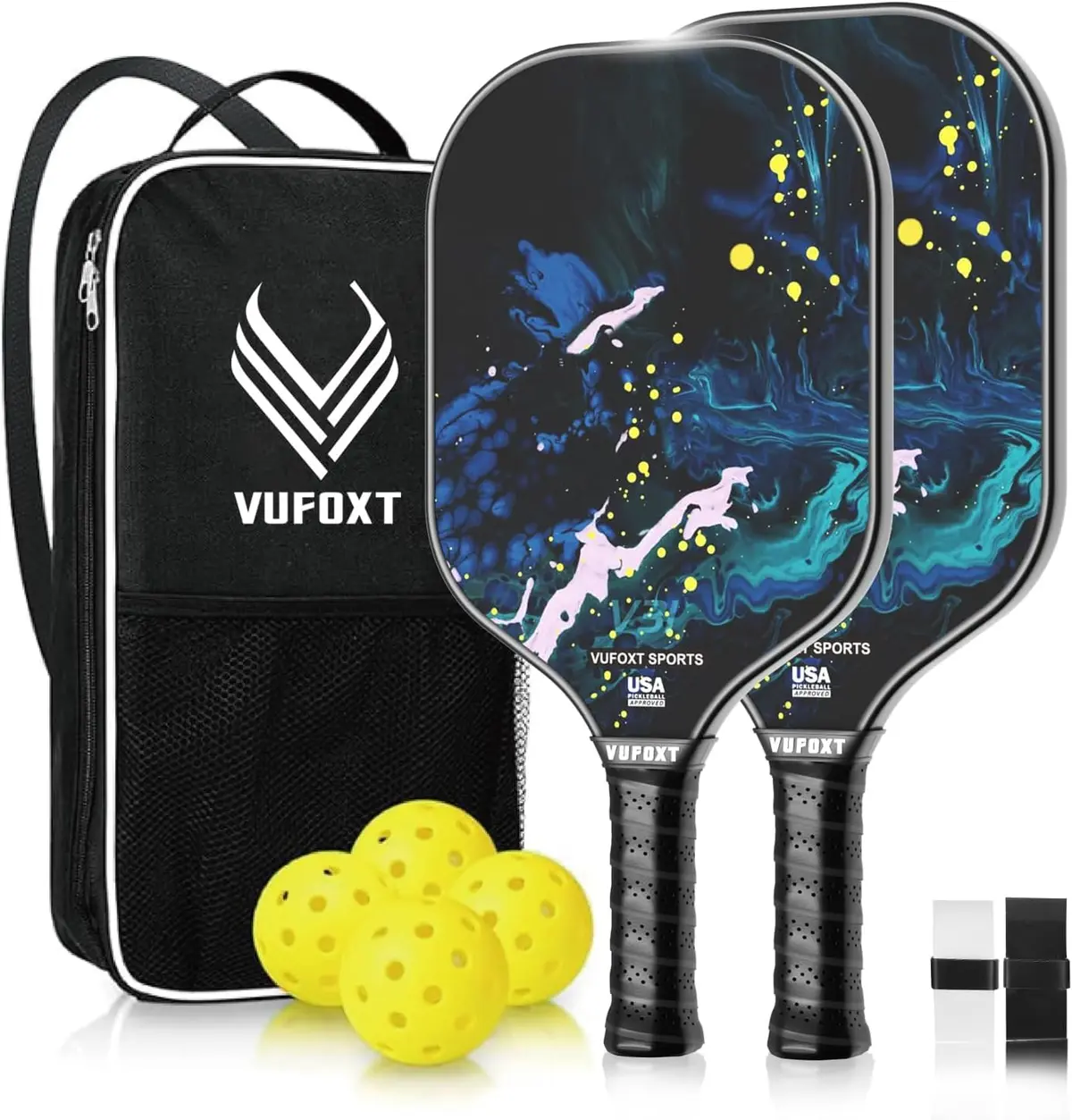 Conjunto de 2/4, conjunto de bolas de pickleball de superfície de fibra de carbono aprovado pela USAPA - núcleo de favo de mel PP de 14 mm de raquetes leves de pickleball - adequado para treinamento e