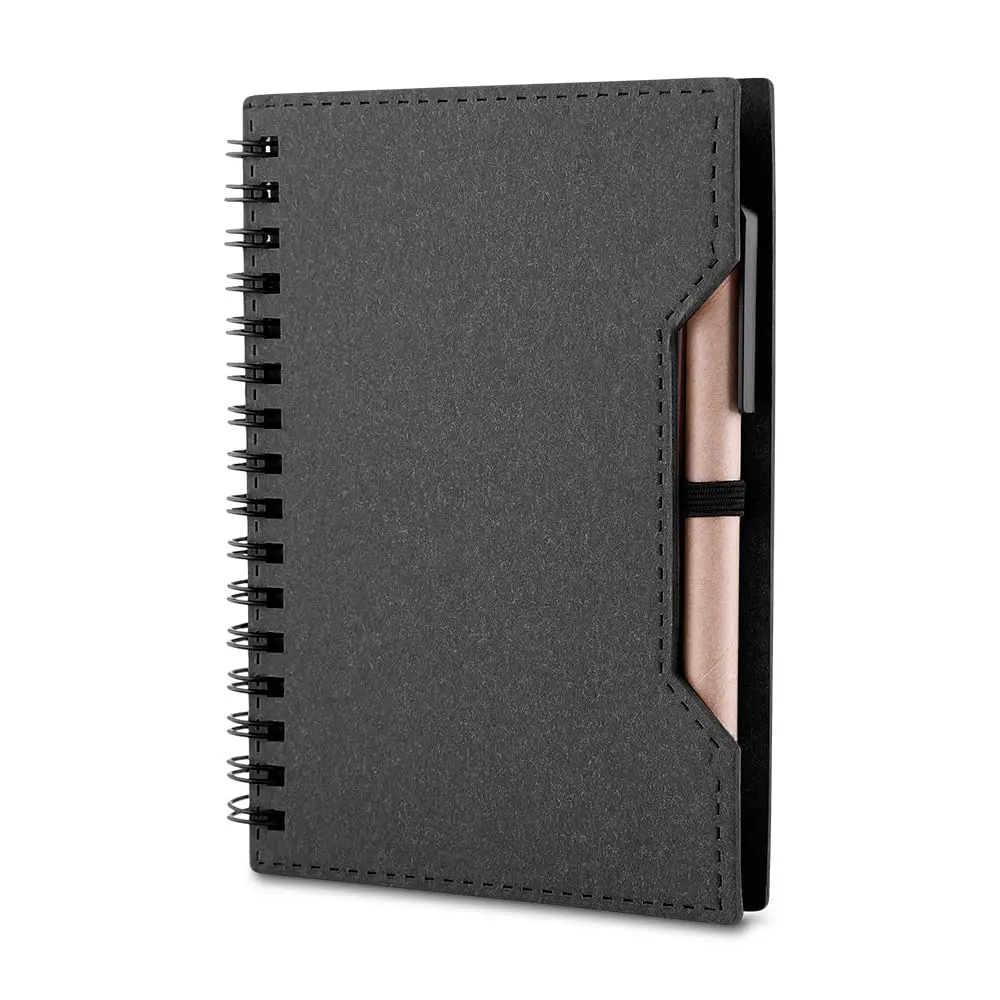 Caderno Espiral Ecológico com Caneta e Sticky Notes 14,5x11cm 70 Folhas Sem Pauta Papel Reciclado Bloco de Anotações Compacto para Estudos Escritório Faculdade Trabalho e Organização (1, Preto) - 1