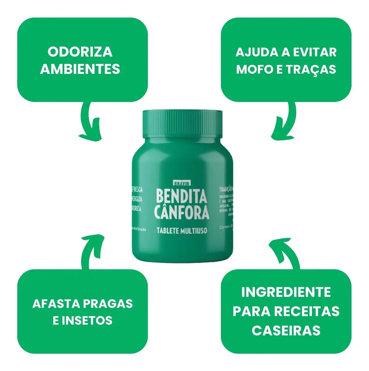 Bendita Cânfora Refinada Pote com 30 Tabletes Multiuso Bravir Casa thumbnail 5