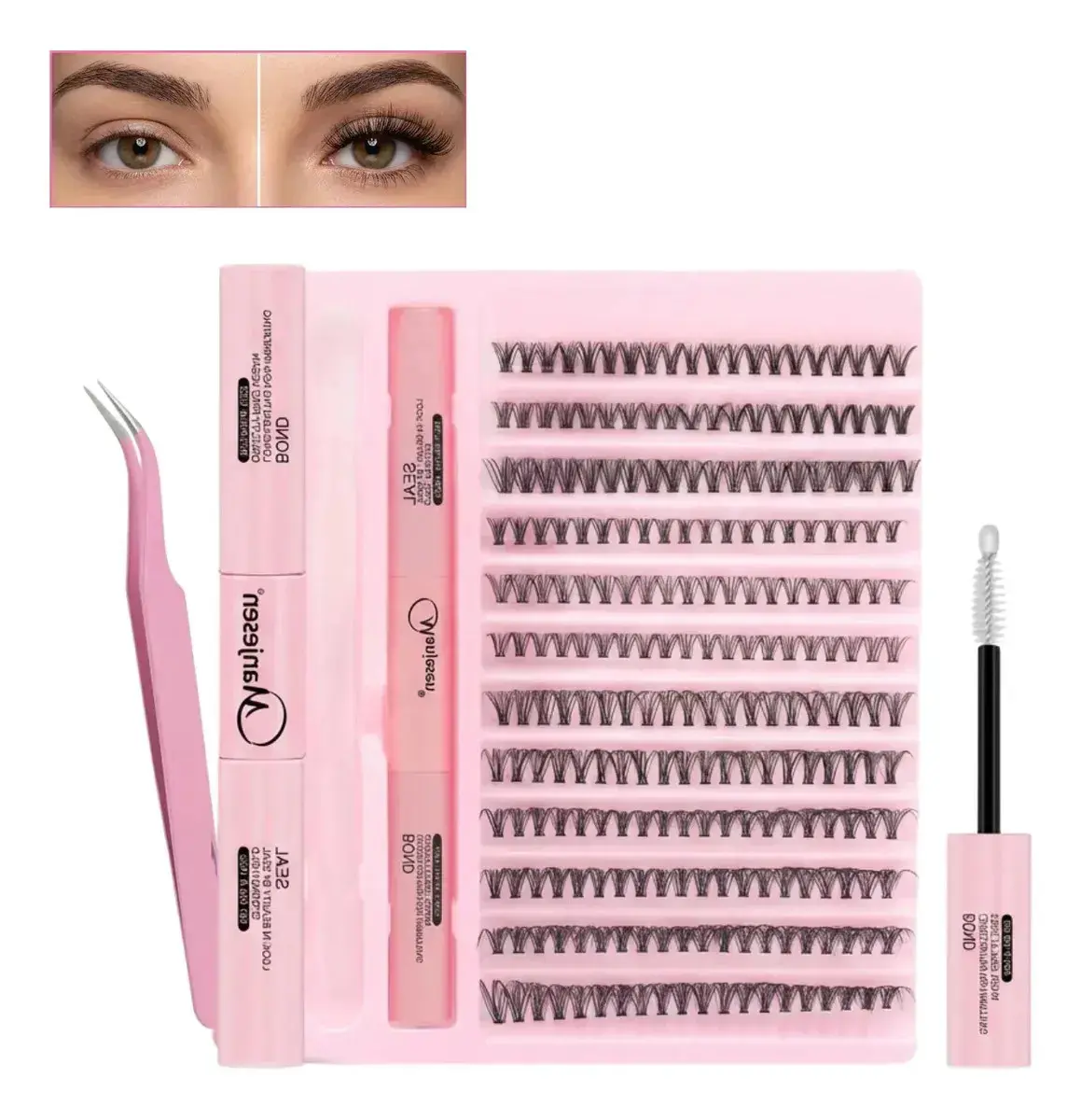 Kit Extensão de Cílios Tufos Mix 30D e 40D com Cola e Pinça para Maquiagem