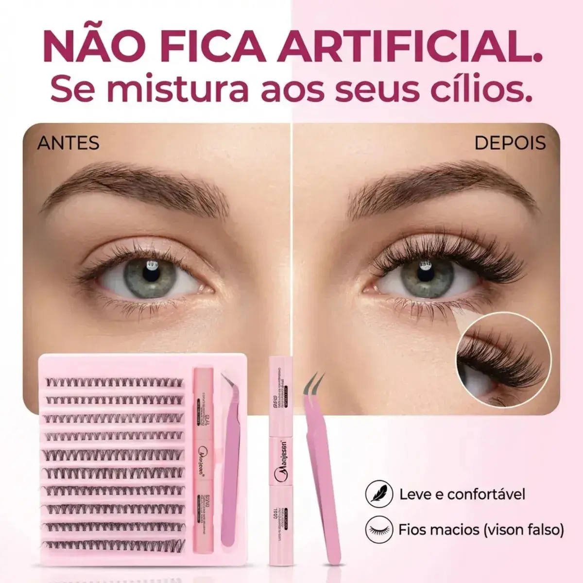 Kit Extensão de Cílios Tufos Mix 30D e 40D com Cola e Pinça para Maquiagem thumbnail 2