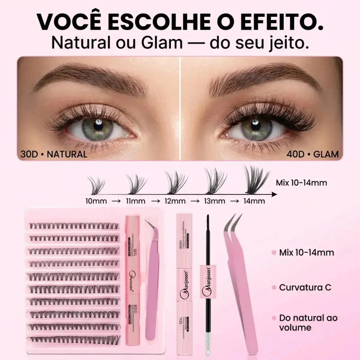 Kit Extensão de Cílios Tufos Mix 30D e 40D com Cola e Pinça para Maquiagem thumbnail 3