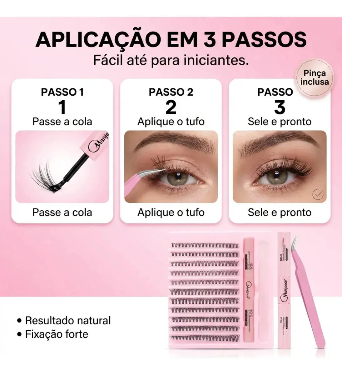 Kit Extensão de Cílios Tufos Mix 30D e 40D com Cola e Pinça para Maquiagem thumbnail 4