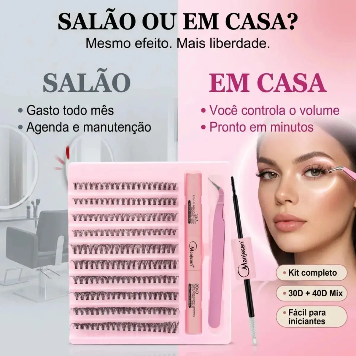 Kit Extensão de Cílios Tufos Mix 30D e 40D com Cola e Pinça para Maquiagem thumbnail 6
