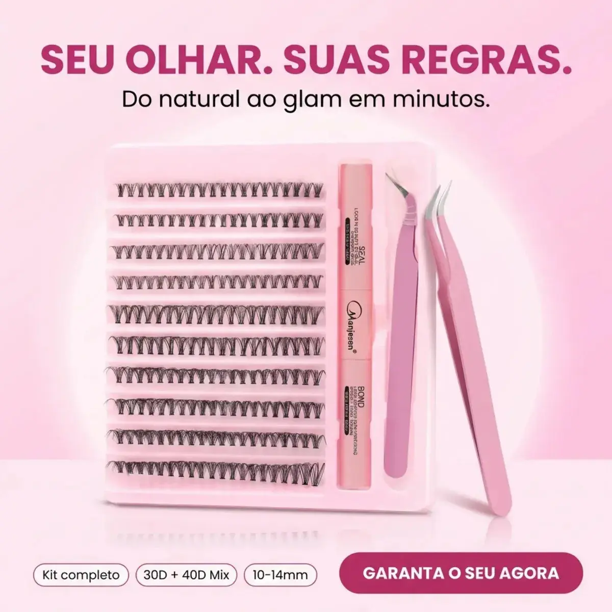 Kit Extensão de Cílios Tufos Mix 30D e 40D com Cola e Pinça para Maquiagem thumbnail 7